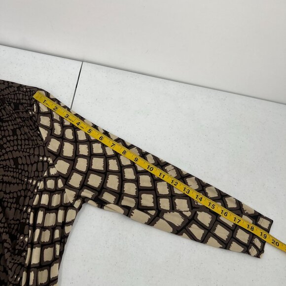 Etcetera Womens 10 Dress Brown Cream Geometric Print Wrap Style Stretch Knit - Picture 9 of 11